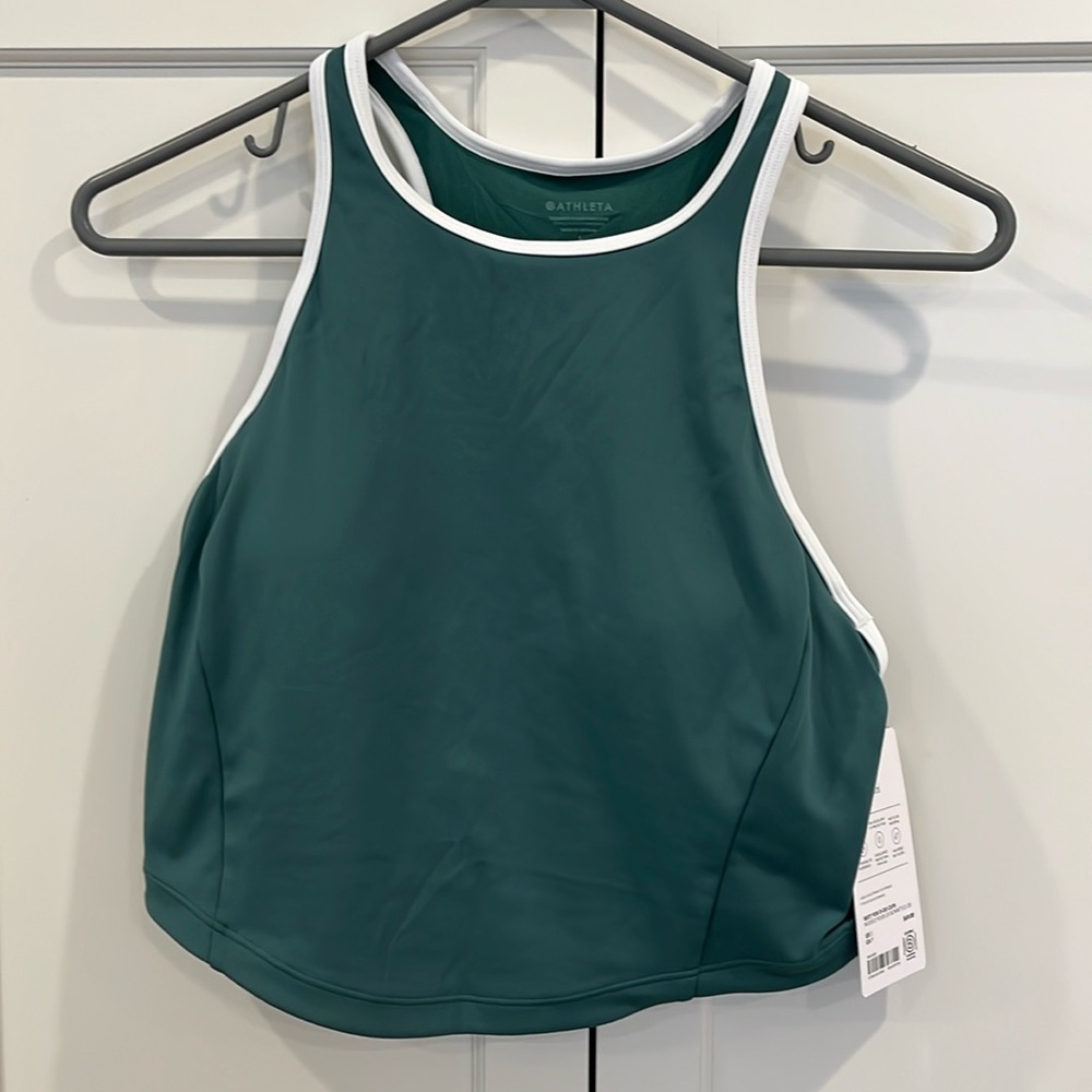 NWT Athleta Seabreeze Crop Bikini Trillium Green/White Top Size S D-DD Cups